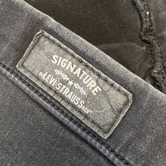 Levi Strauss Women Signature Skinny Joggers Black Jean Stretch Size Lg Split Hem - Picture 4 of 12